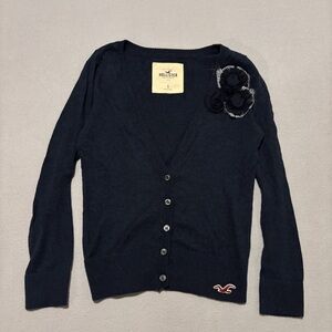 Y2K Hollister Baby Doll Tops Cardigans Size Small Navy Blue Floral Long Sleeves